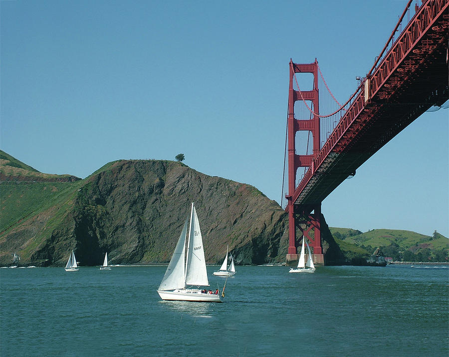 Golden Gate Bridge and Sailboats Photograph by William Bitman