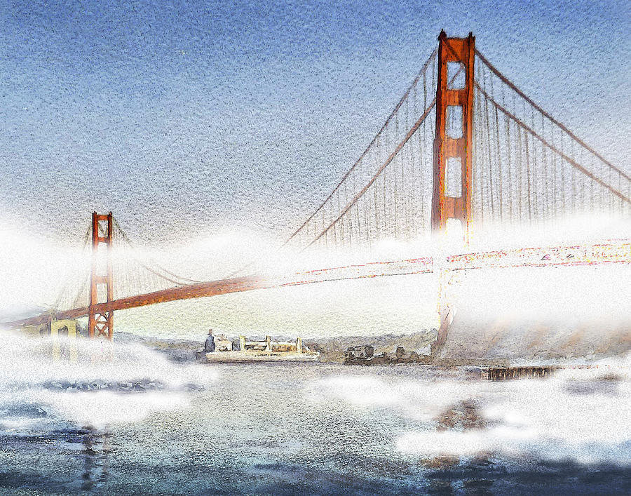 Golden Gate Bridge And San Francisco Fog  Painting by Irina Sztukowski