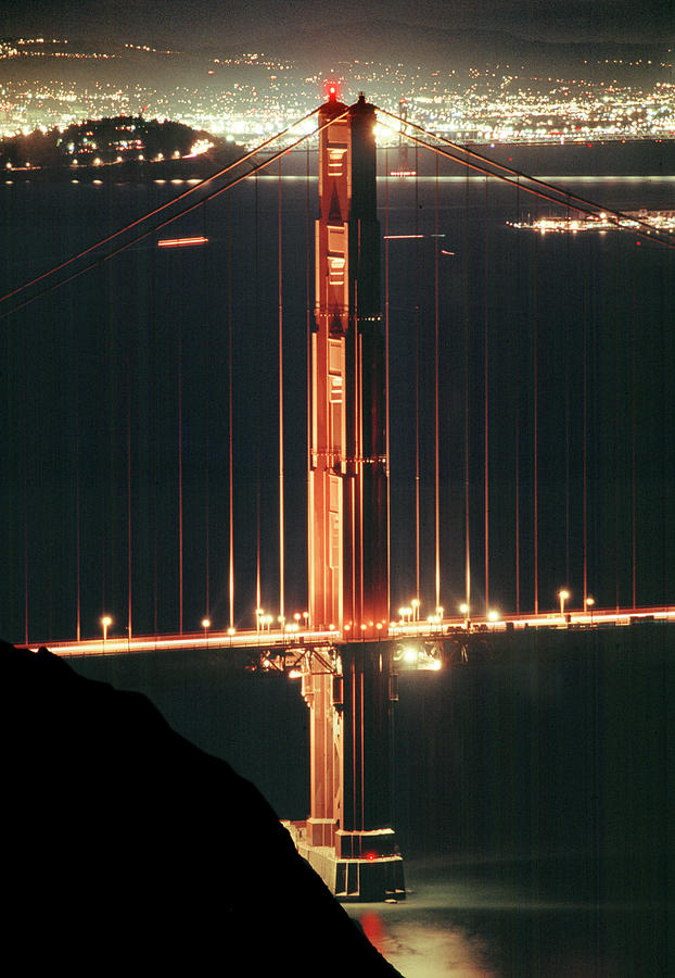 Golden Gate Bridge Photograph - Golden Gate Bridge at Night by Hans Mauli