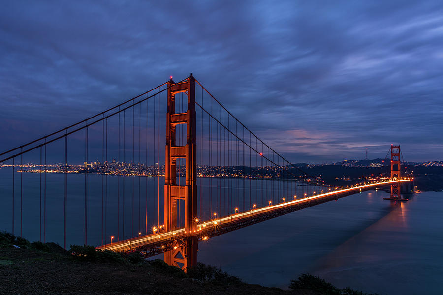 Golden Gate Bridge at Night Pyrography by Javier Flores - Fine Art America