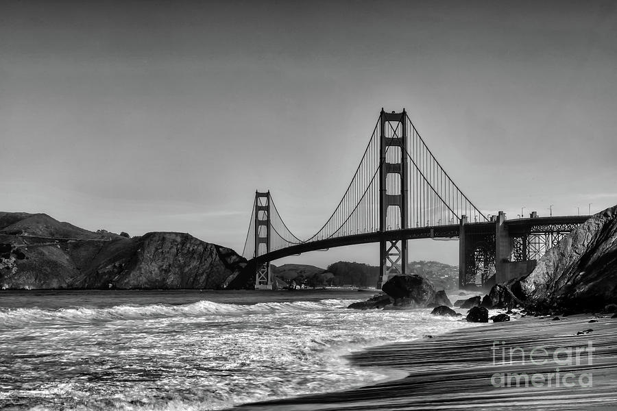 Golden Gate Bridge Black and White Photograph by Peter Dang