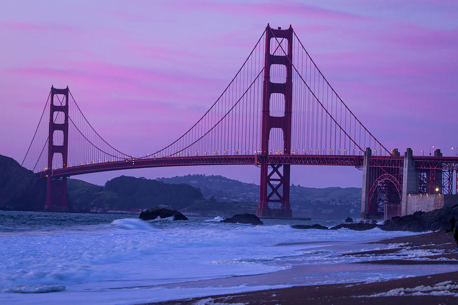 Golden Gate Bridge from Baker Beach at Sunset Photograph by Teri Virbickis