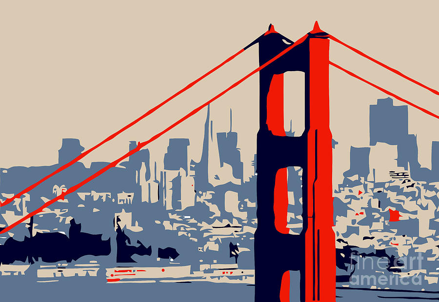 Golden Gate Bridge Digital Art by Heidi De Leeuw