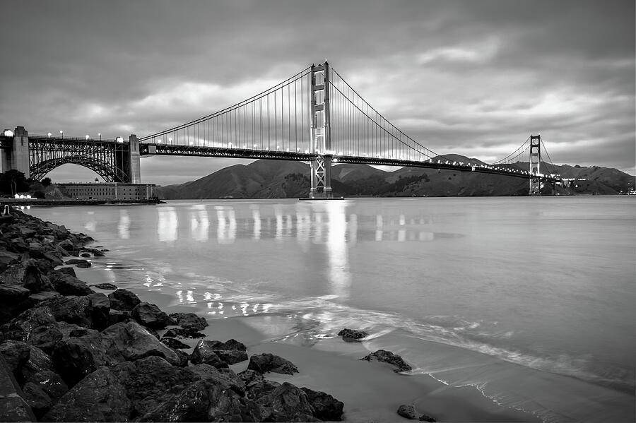 Black And White Photograph - Golden Gate Bridge in Black and White - San Francisco Cityscape by Gregory Ballos