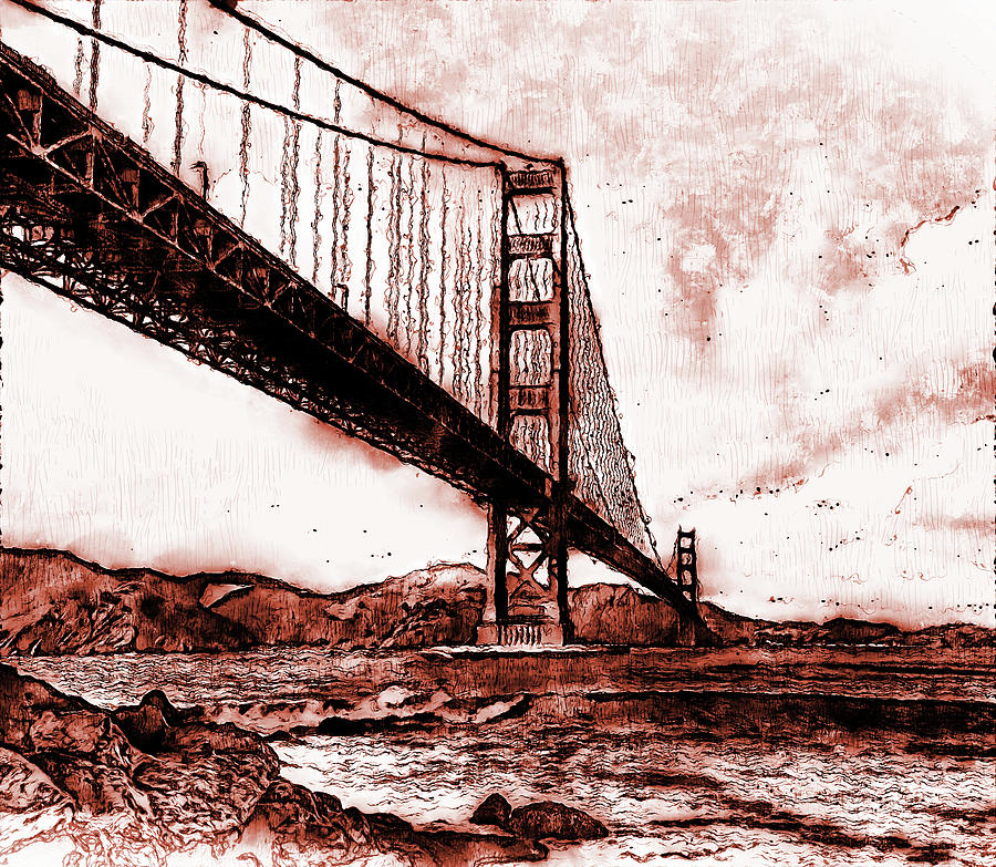 Golden Gate Bridge - Minimal 05 Digital Art by AM FineArtPrints