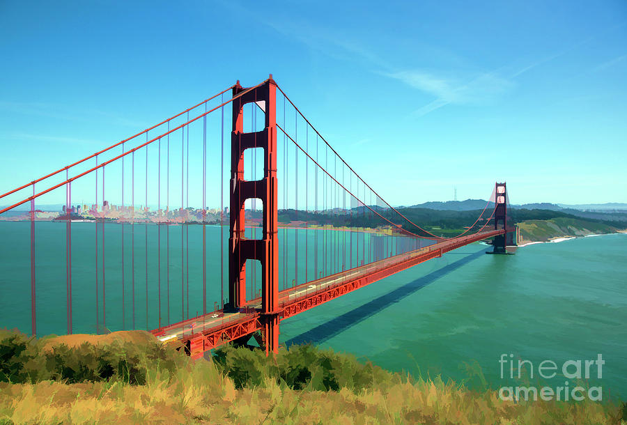 Golden Gate Bridge Paint Digital Photograph by Chuck Kuhn