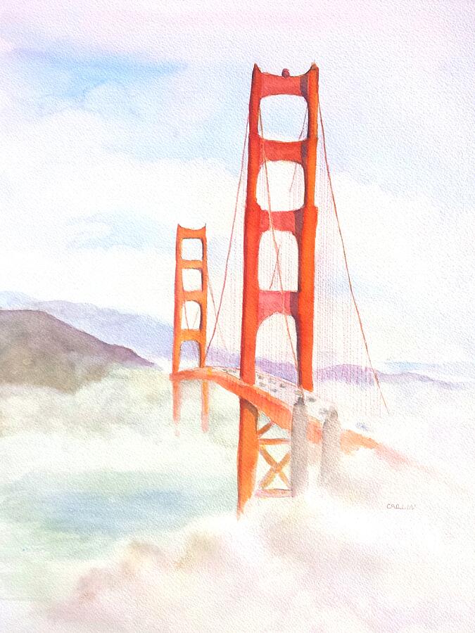 Golden Gate Bridge San Francisco Coastal Fog Painting by Carlin Blahnik CarlinArtWatercolor