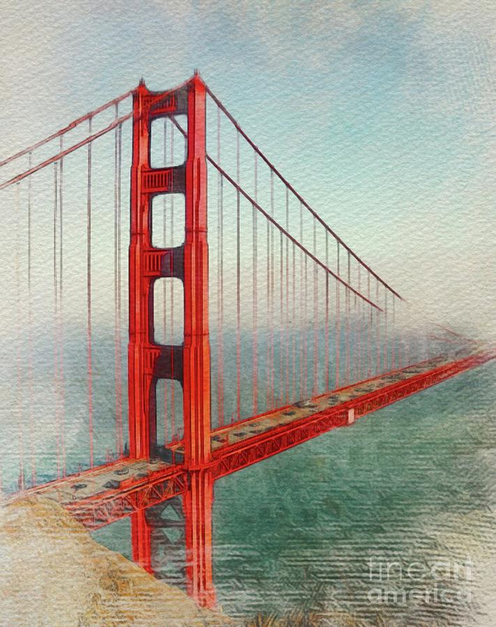Architecture Painting - Golden Gate Bridge, San Francisco by Esoterica Art Agency