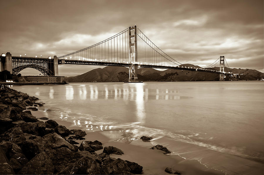 Golden Gate Bridge - Sepia - San Francisco Cityscape Photograph by Gregory Ballos