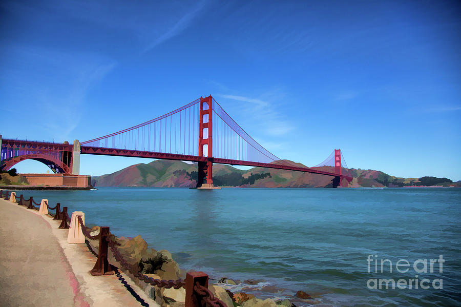 Golden Gate Bridge SF Digpaint Photograph by Chuck Kuhn