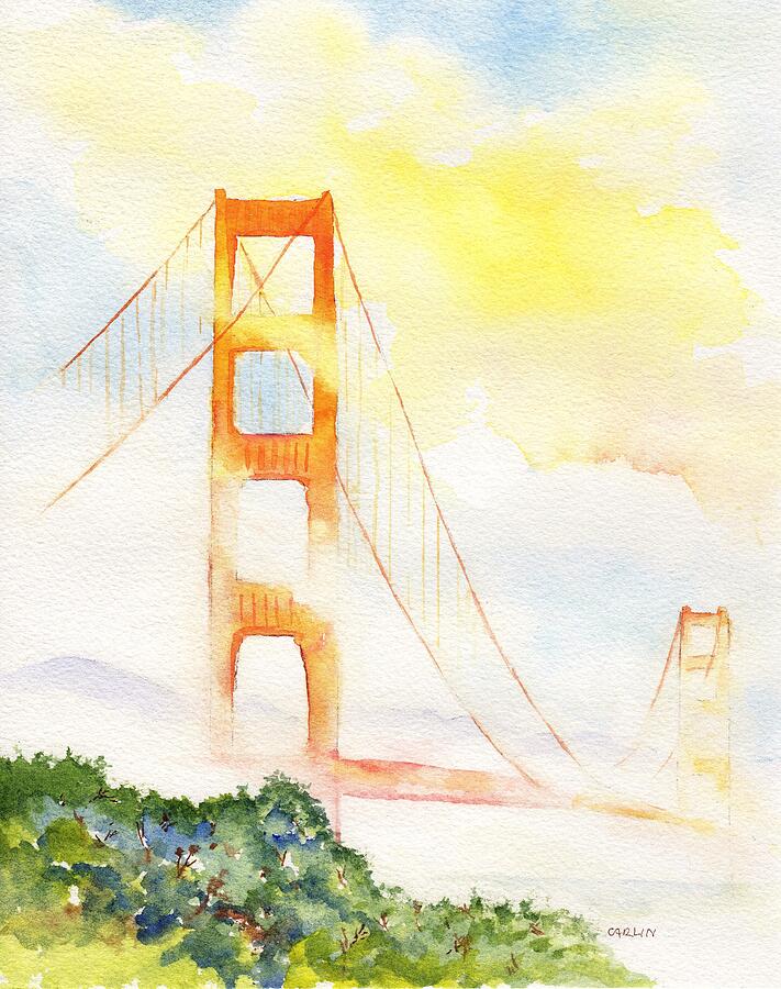 Golden Gate Bridge Sun and Fog Painting by Carlin Blahnik CarlinArtWatercolor