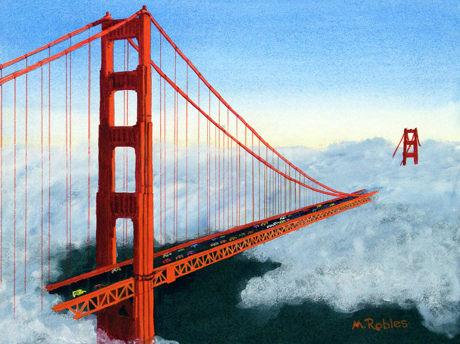 Golden Gate Bridge Sunset Painting by Mike Robles