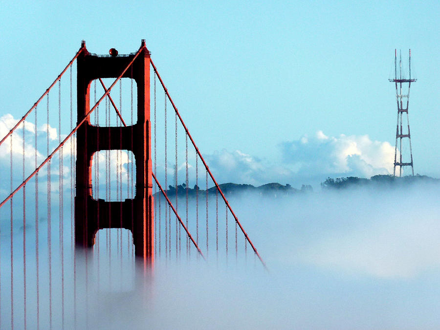 Golden Gate Bridge Tower Fog Antenna Photograph by Jeff Lowe