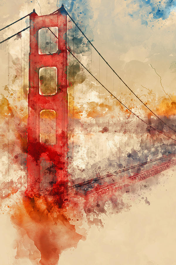 Golden Gate Bridge - Watercolor 01 Painting by AM FineArtPrints