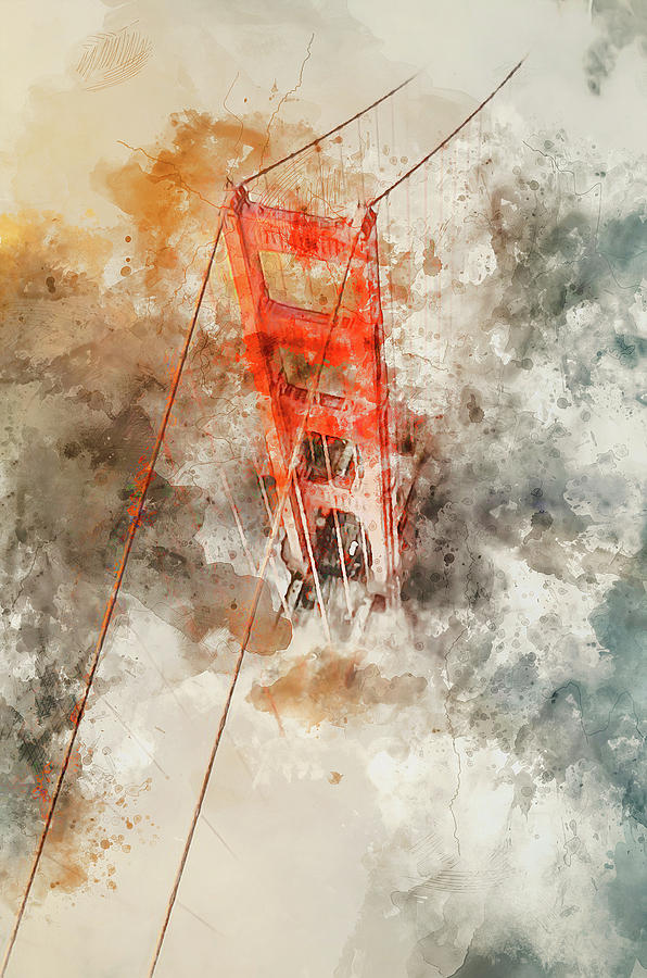 Golden Gate Bridge - Watercolor 04 Painting by AM FineArtPrints