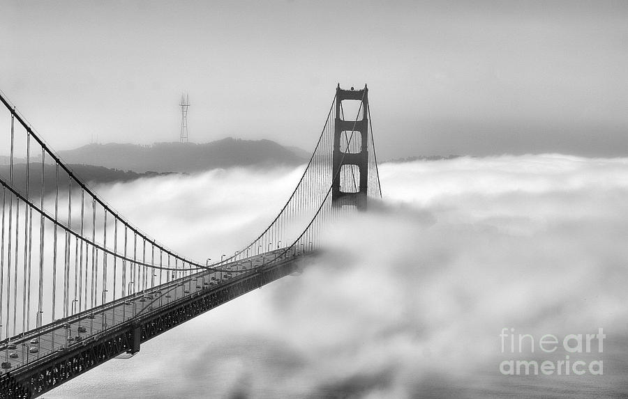 Golden Gate BW Fog Photograph by Chuck Kuhn
