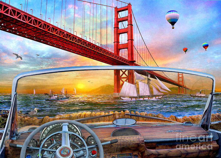 Golden Gate Car Digital Art by MGL Meiklejohn Graphics Licensing