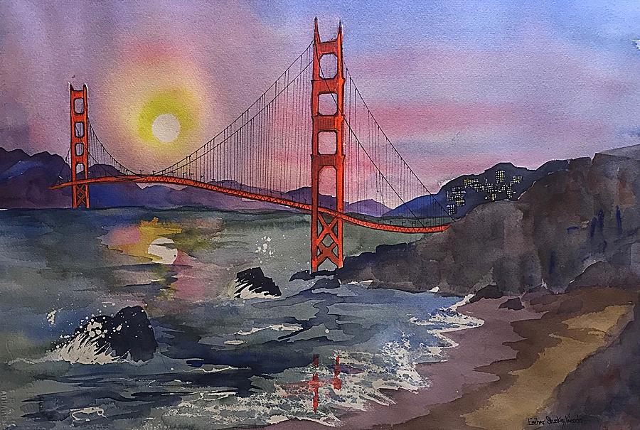 Golden Gate from Baker Beach Painting by Esther Woods