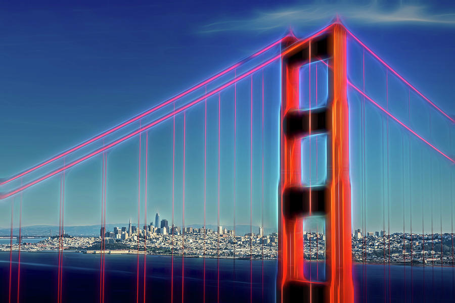 Golden Gate Graphic with City Photograph by Kelley King