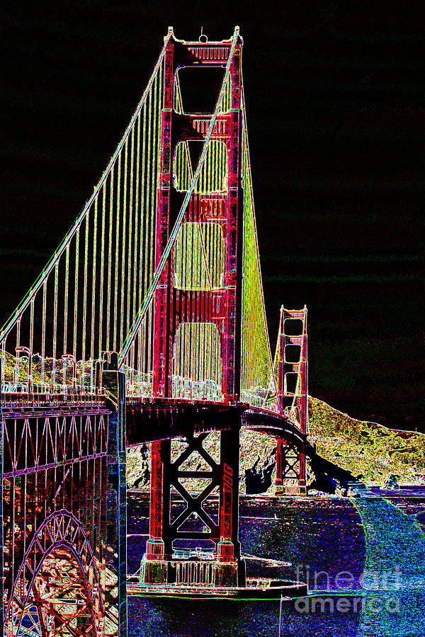 Golden Gate Neon Digital Art by Paul Lamonica - Pixels