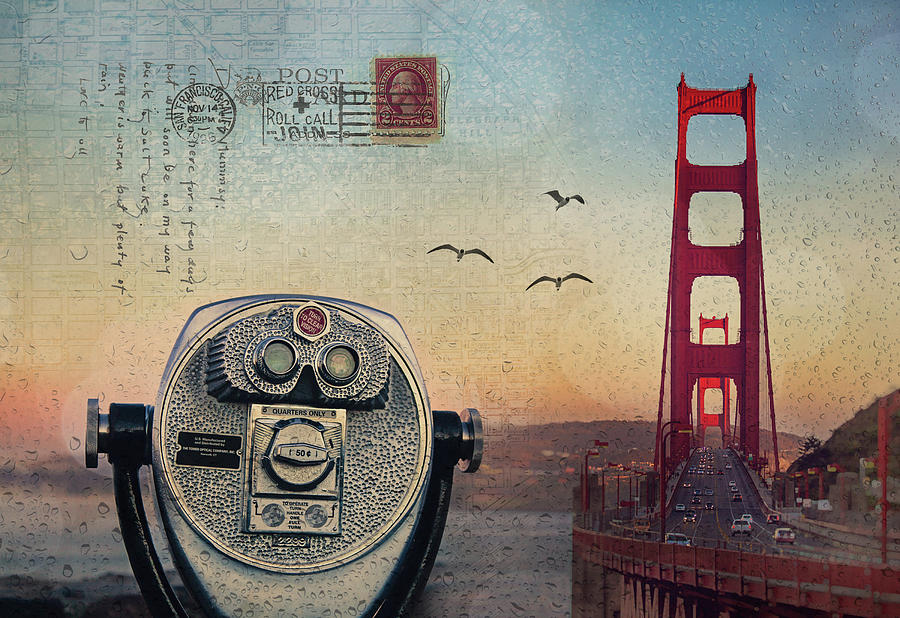 Golden Gate Rain - Photography Collage Photograph by Melanie Alexandra Price