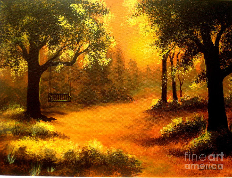 Tree Painting - Golden  Glow by Shasta Eone