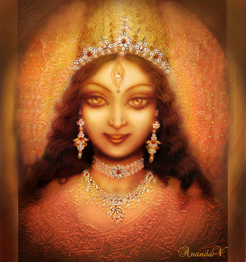 Golden Goddess Durga  Mixed Media by Ananda Vdovic