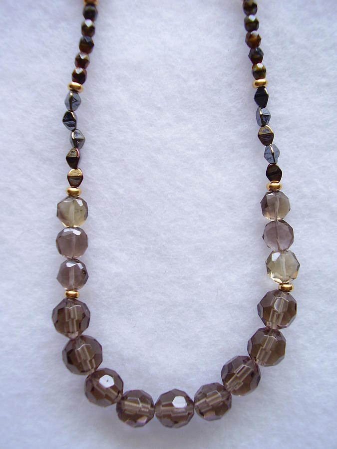 Jewelry Jewelry - Golden Gray Faceted Crystal Necklace by Yvette Pichette