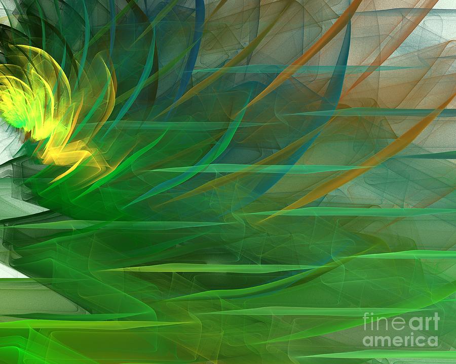 Abstract Digital Art - Golden Green Blossom by Kim Sy Ok