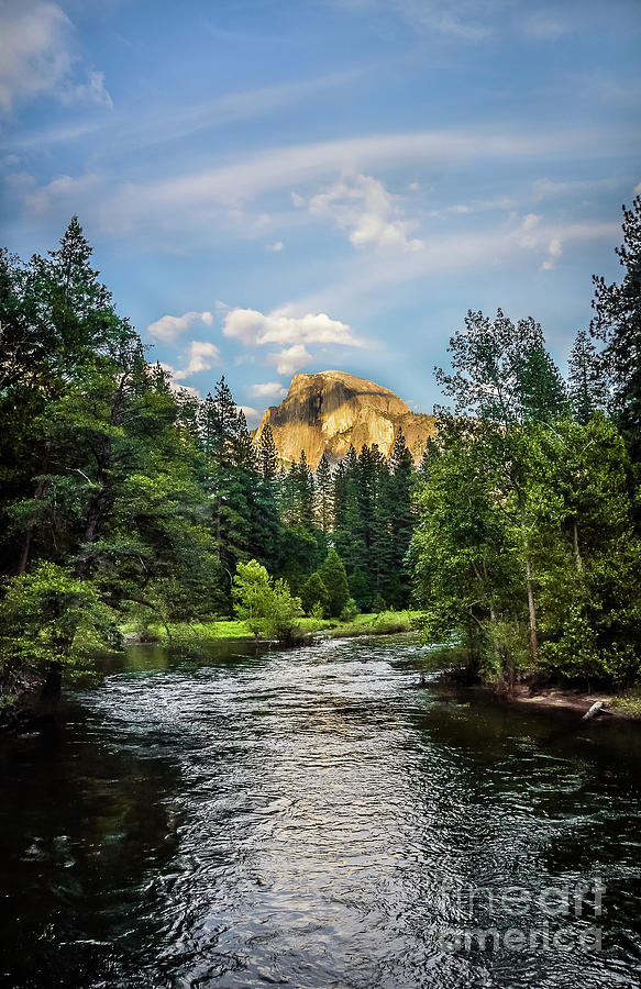 Golden Half Dome and river at Yosemite Yosemite National Park Photograph by RicardMN Photography