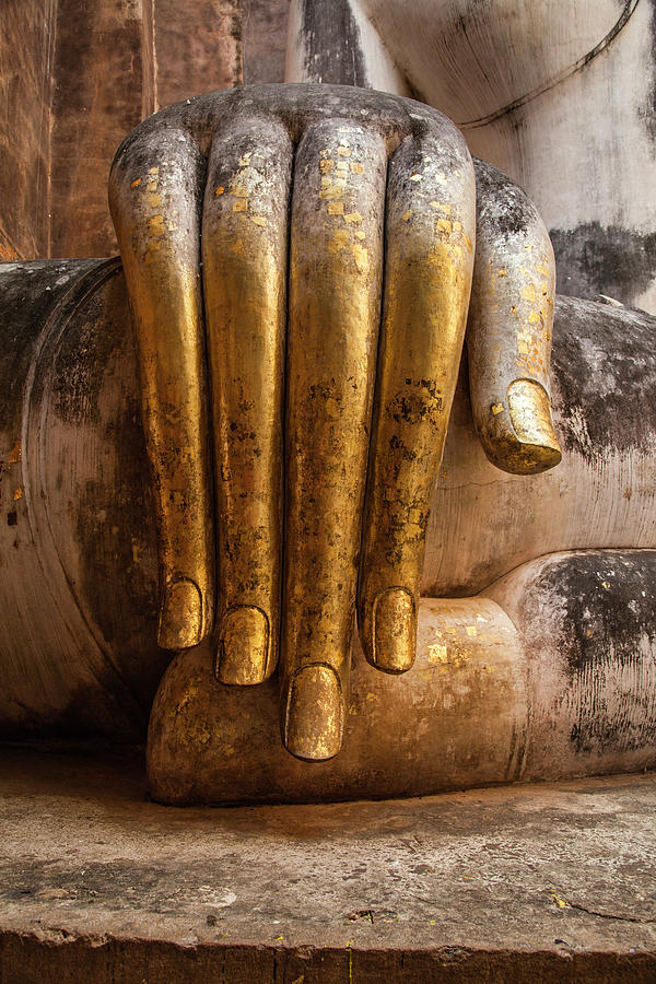Golden Hand of a Buddha in Wat Sri Chum Thailand Photograph by Maria Heyens
