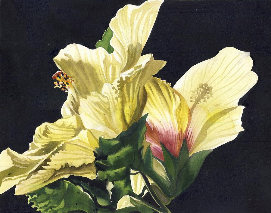 Golden Hibiscus Painting by Alfred Ng