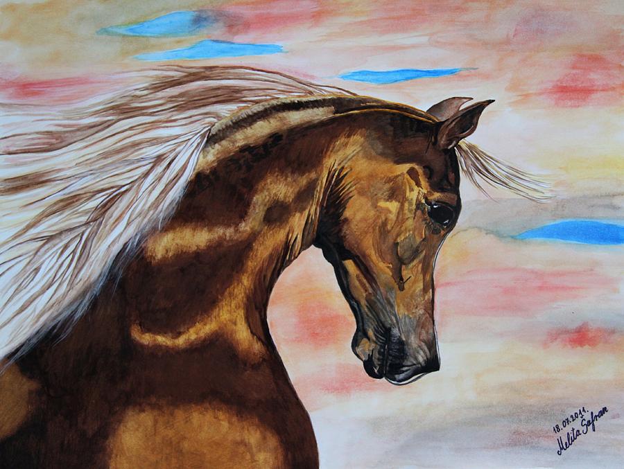 Nature Painting - Golden horse by Melita Safran