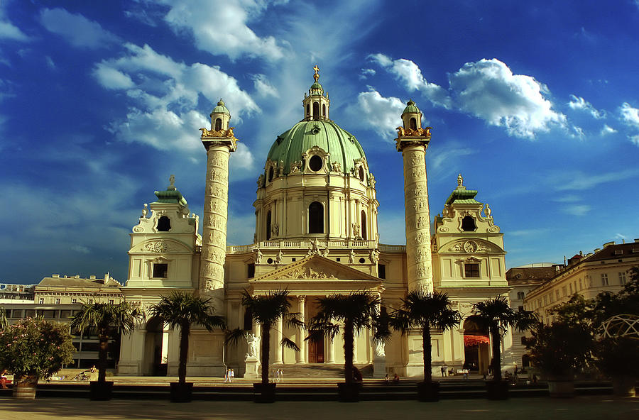 Golden hour at Karlskirche St. Charles's Church in Vienna, Austria ...