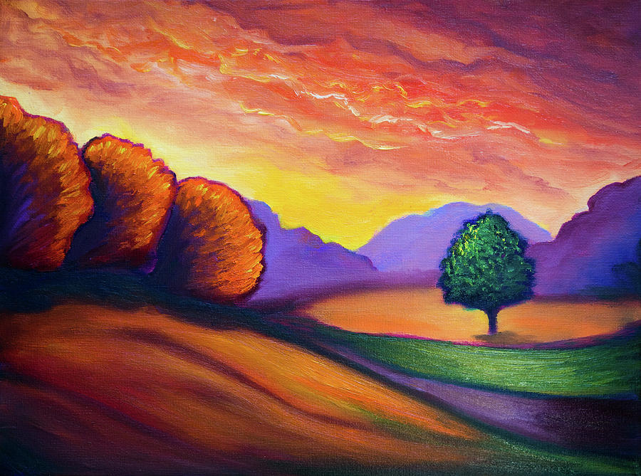 Golden hour landscape Painting by Lilia S