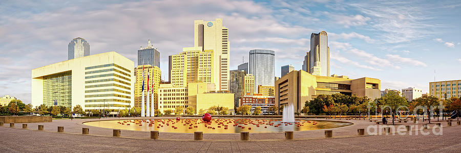 Golden Hour Panorama Of Downtown Dallas Skyline From City Hall - North Texas Photograph by Silvio Ligutti