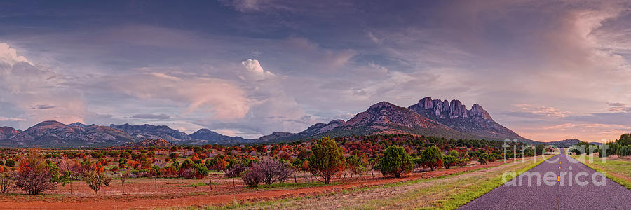 Golden Hour Panorama of Sawtooth and Bear Mountain - Mount Livermore Nature Preserve - West Texas Photograph by Silvio Ligutti