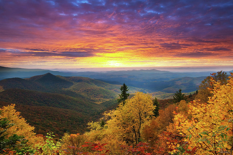 Blue Ridge Parkway Sunset - Golden Hues Photograph by Susan Stanton