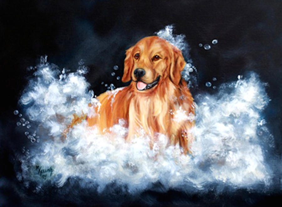 Golden in the Bath Painting by Meg Keeling