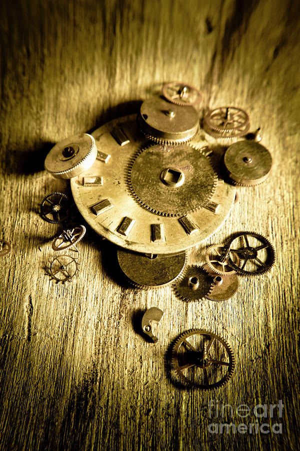 Vintage Photograph - Golden industry gears  by Jorgo Photography