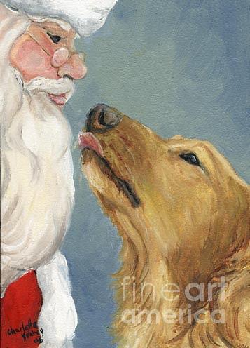 golden kiss for Santa Painting by Charlotte Yealey