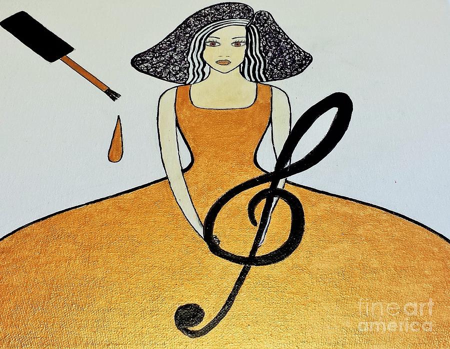 Golden Lady With Fairy Key Painting by Jasna Gopic