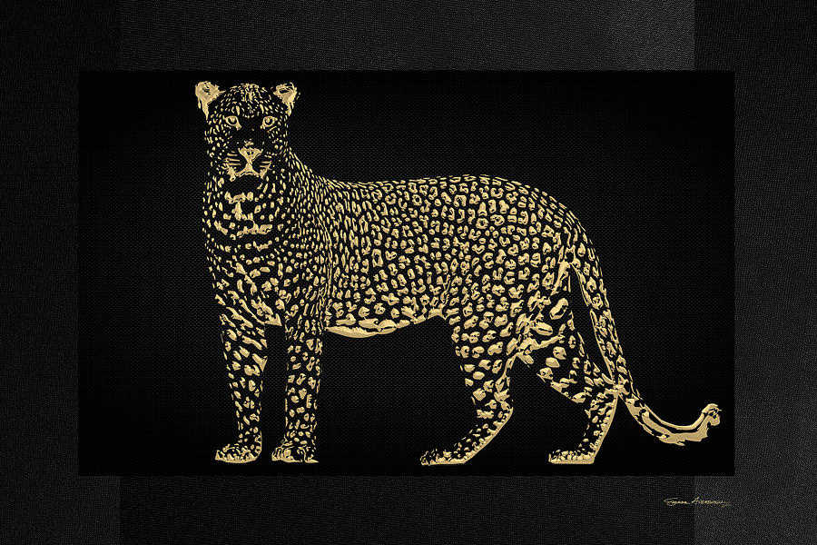 Golden Leopard on Black Canvas Digital Art by Serge Averbukh
