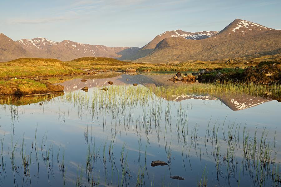 Golden Light and Reflections at Lochan na Stainge Photograph by Stephen Taylor