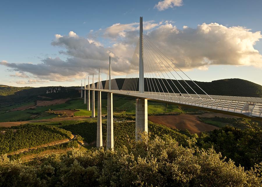 Golden light hits the Millau viaduct Photograph by Stephen Taylor