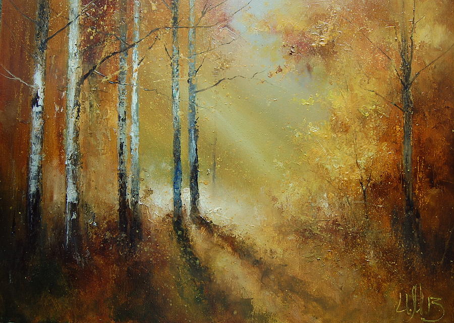 Golden Light in Autumn Woods Painting by Igor Medvedev