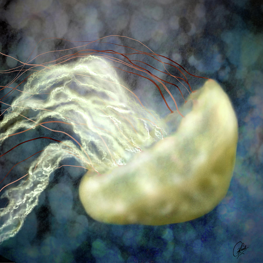 Golden Light Jellyfish Digital Art