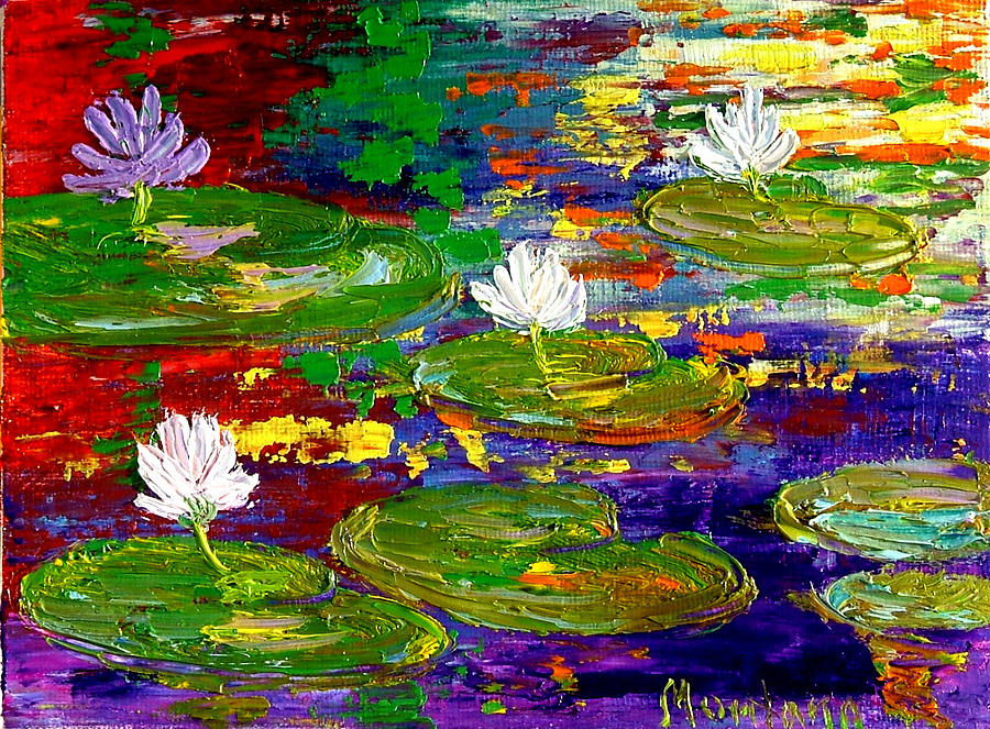 Golden lights on lily pond Painting by Inna Montano - Fine Art America