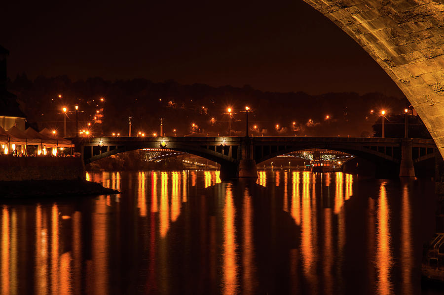 Golden Lights Reflections. Prague Photograph by Jenny Rainbow