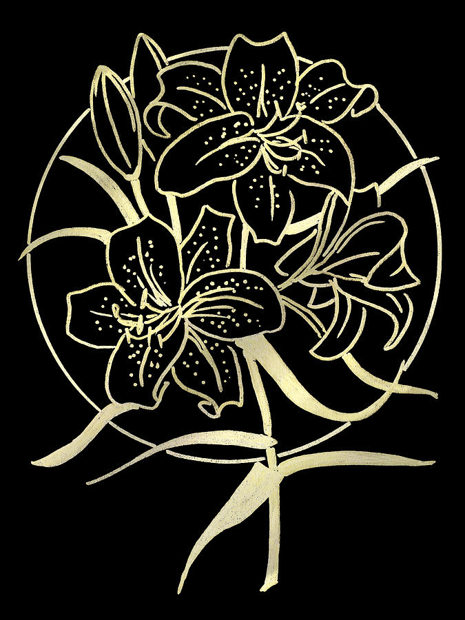 Golden Lilies Drawing by Masha Batkova
